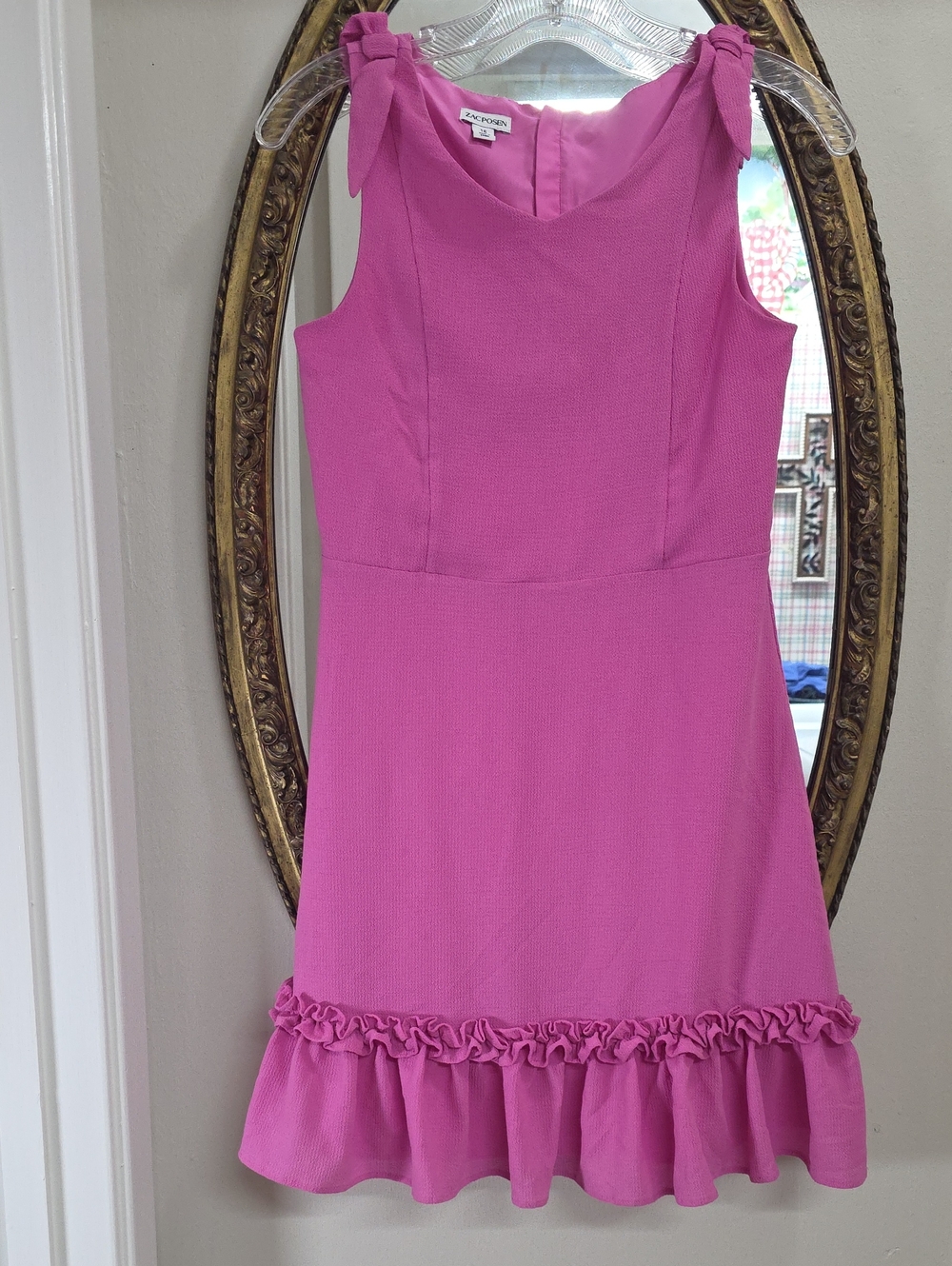 Zac Posen Hot Pink Textured Dress Girls  Size 16 Diffusion Line Like New Bows